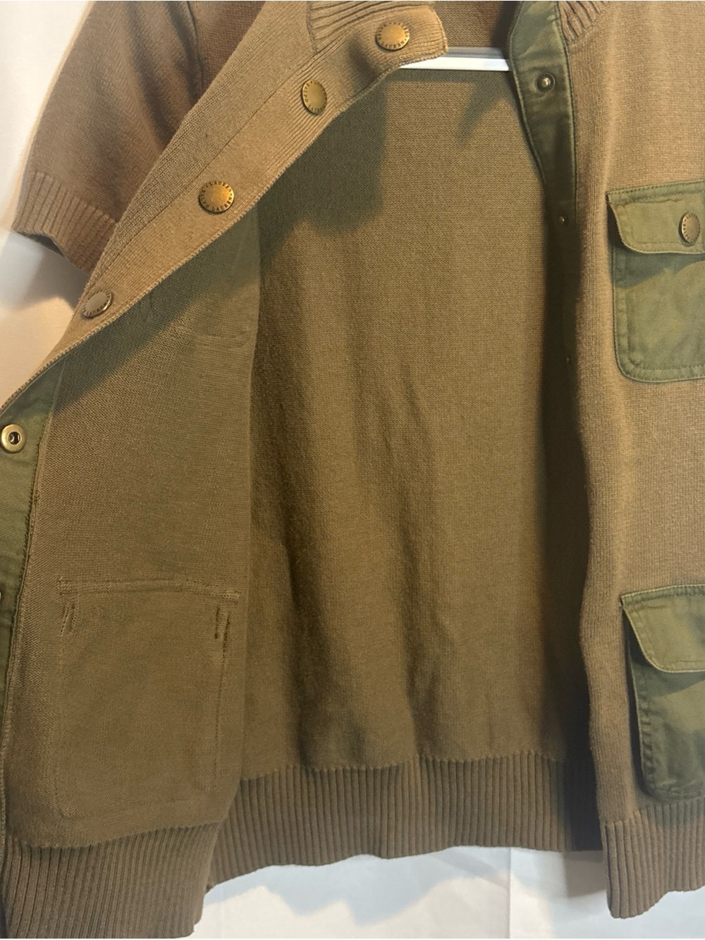 Ralph Lauren Brown Knit Short-Sleeve Cardigan with Olive Patch Pockets - Picture 9 of 12